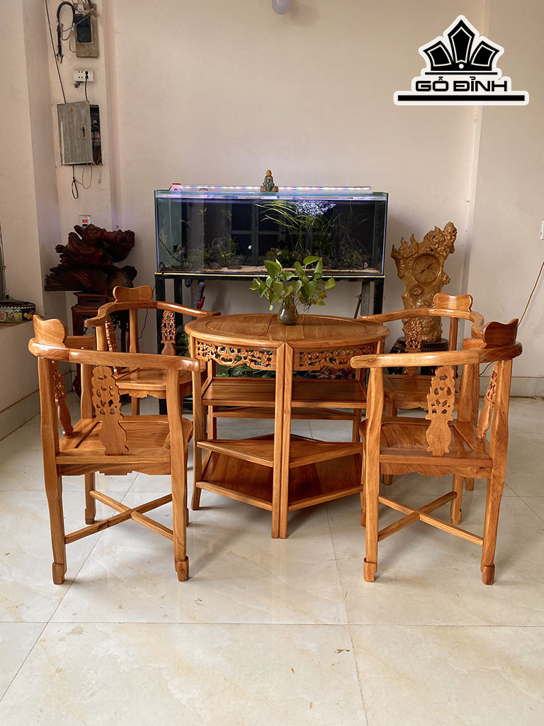 Bộ Ghế Cafe Gỗ Gõ Bàn Cao 69 Đường Kính 80 (cm)