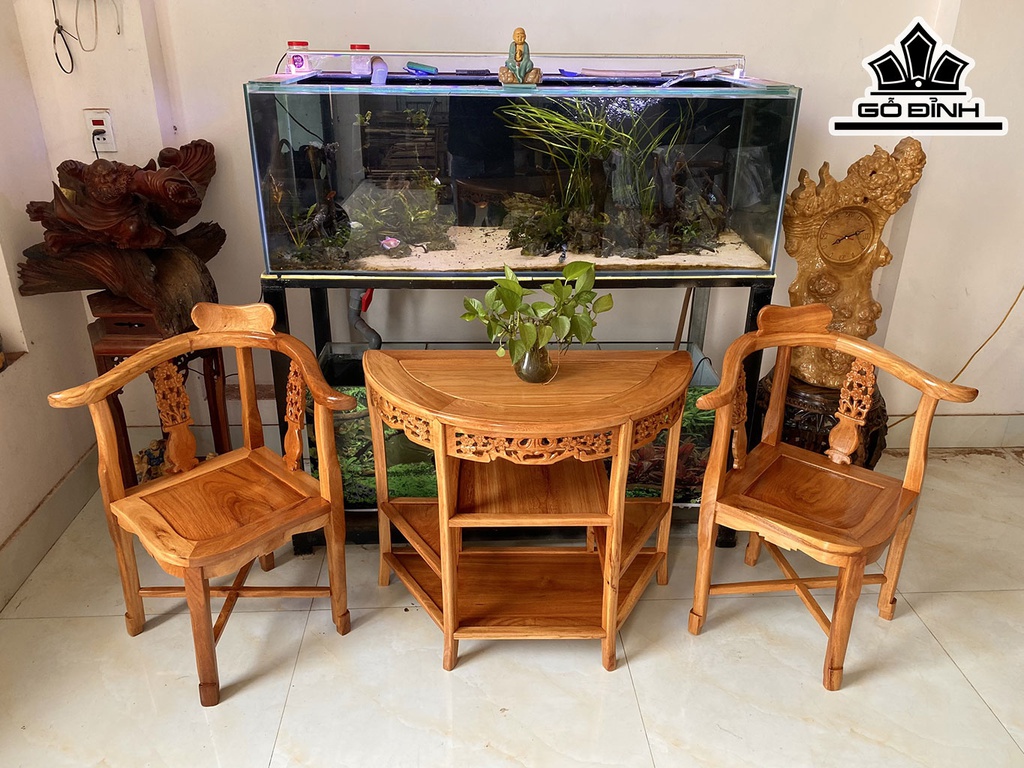 Bộ Ghế Cafe Gỗ Gõ Bàn Cao 69 Đường Kính 80 (cm)