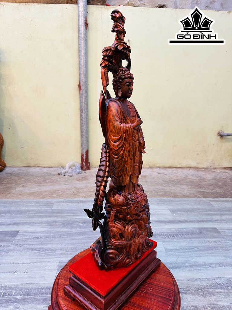 Tượng Nhất Tâm Bái Phật Gỗ Trắc Cao 76 Ngang 30 Sâu 18 (cm)