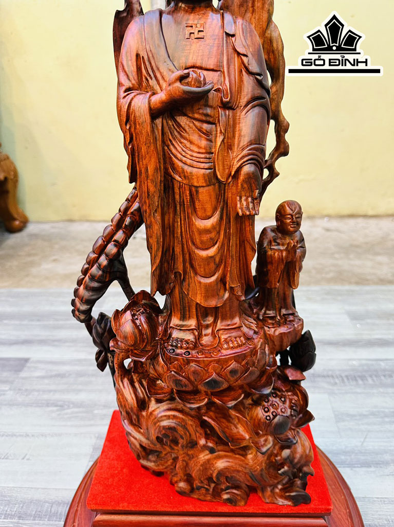 Tượng Nhất Tâm Bái Phật Gỗ Trắc Cao 76 Ngang 30 Sâu 18 (cm)