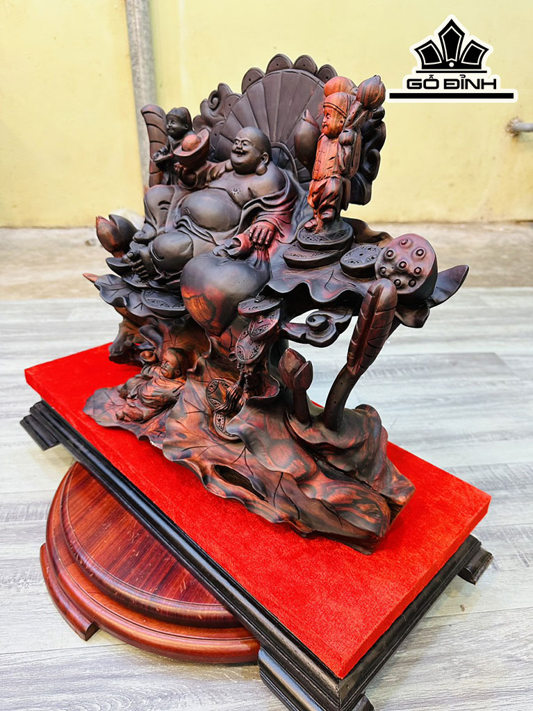 Tượng Phật Di Lặc Tam Phúc Gỗ Trắc Cao 40 Ngang 55 Sâu 25 (cm)