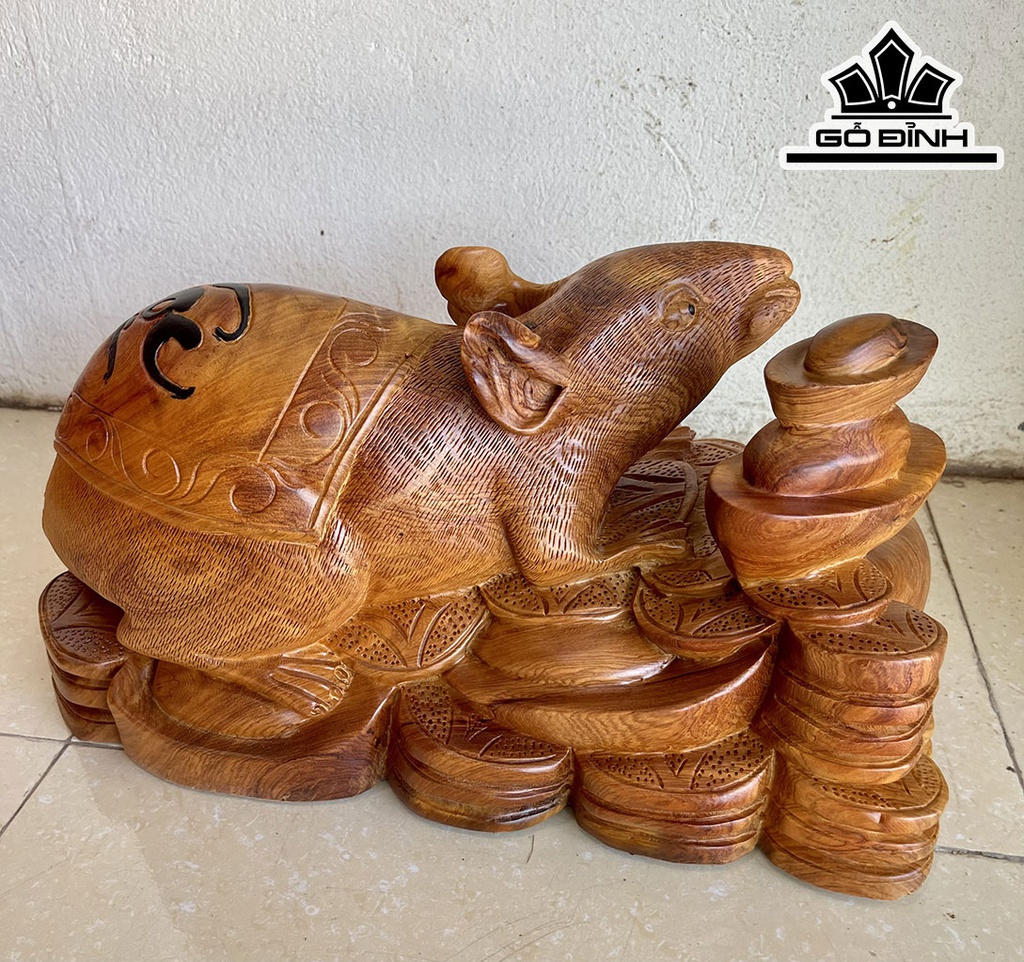 Tượng Chuột Phong Thủy Gỗ Hương Cao 27 Ngang 50 Sâu 23 (cm)