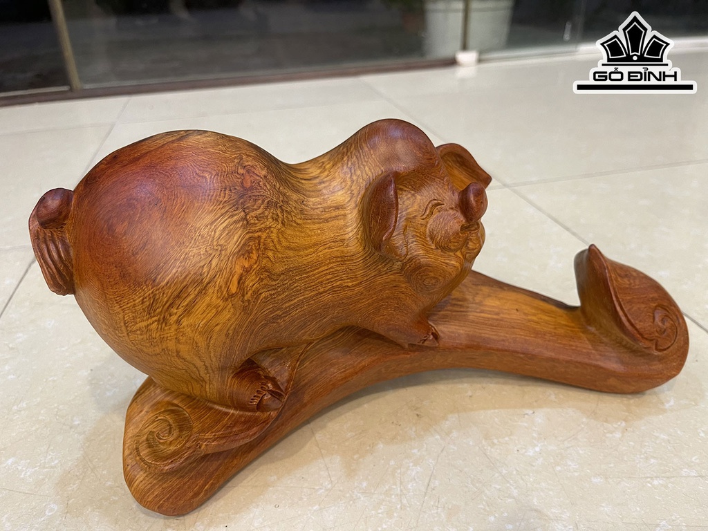 Tượng Heo Gỗ Hương Cao 17 Ngang 30 Sâu 13 (cm)