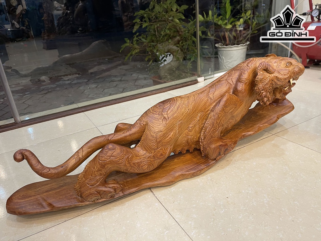 Tượng Hổ Phong Thủy Gỗ Hương Cao 28 Ngang 90 Sâu 21 (cm)