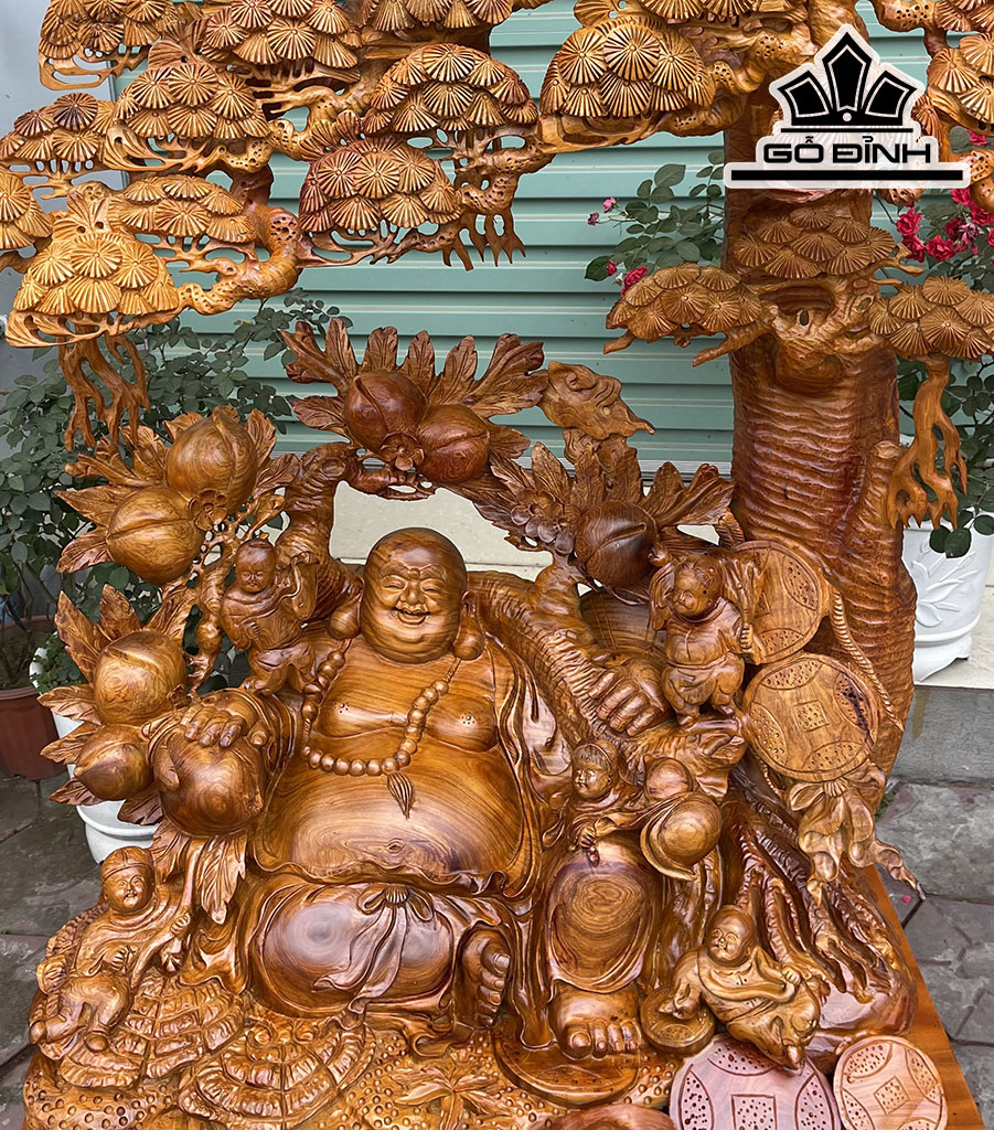 Tượng Phật Di Lặc Ngũ Phúc Gỗ Hương Cao 138 Ngang 102 Sâu 55 (cm)