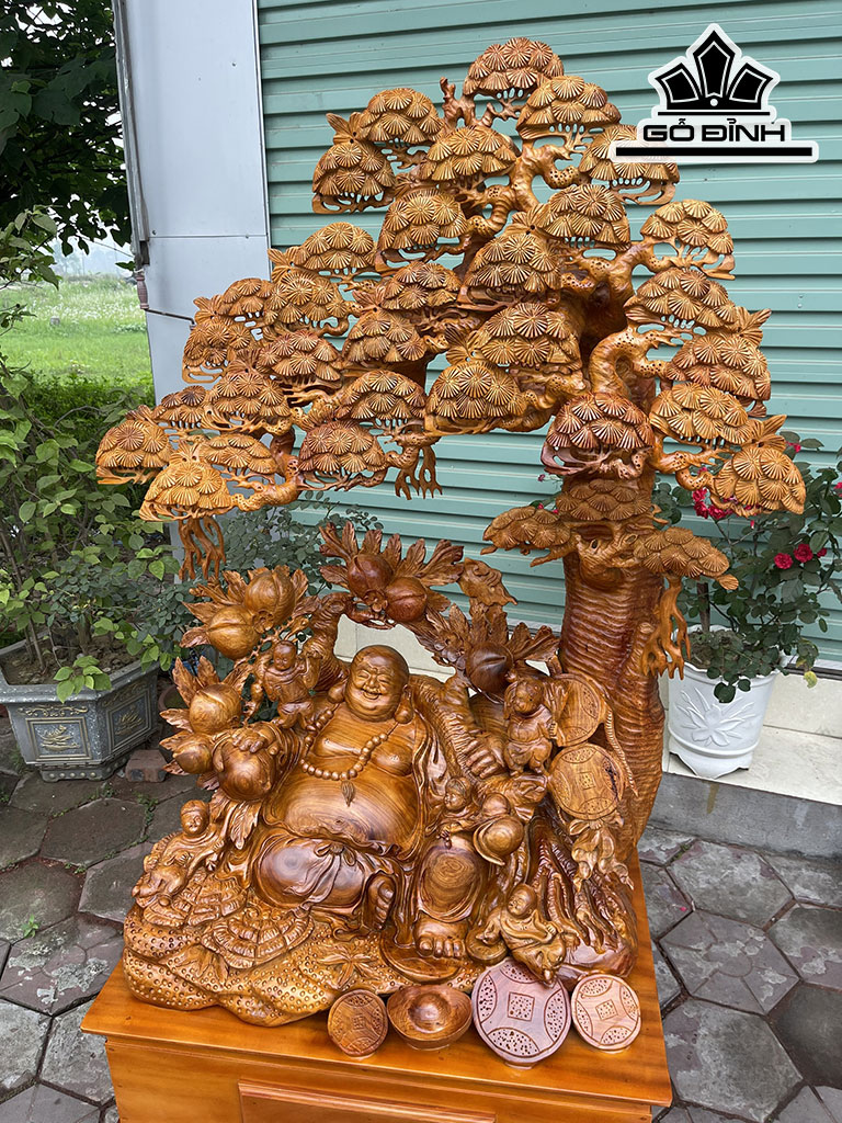 Tượng Phật Di Lặc Ngũ Phúc Gỗ Hương Cao 138 Ngang 102 Sâu 55 (cm)