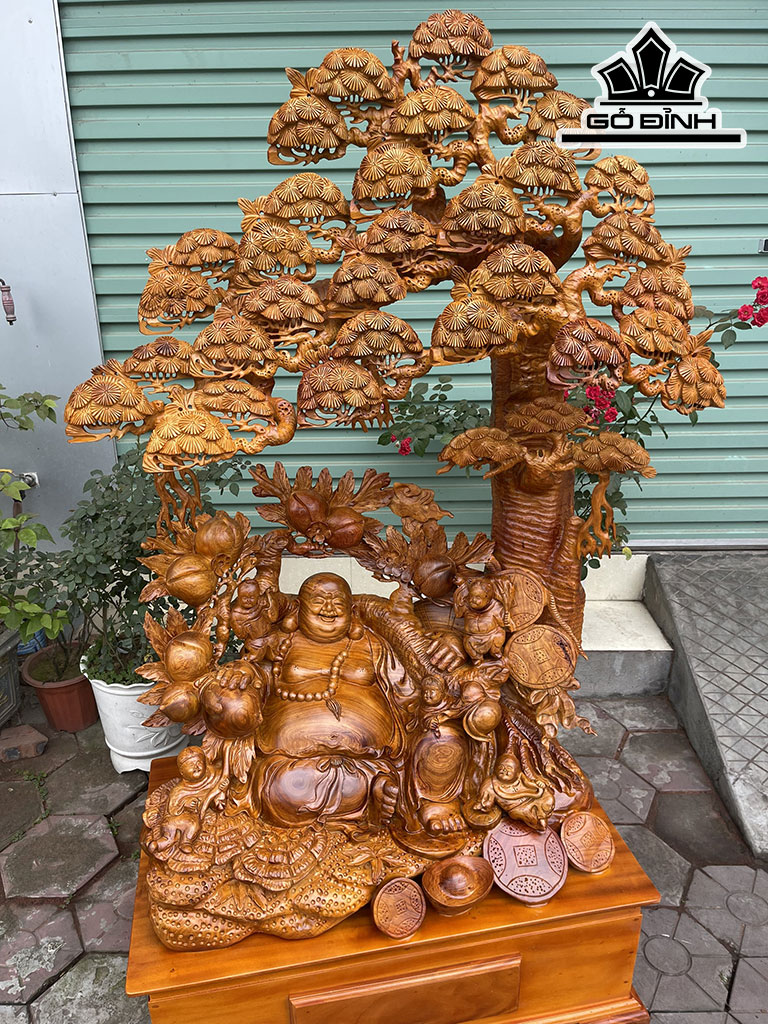 Tượng Phật Di Lặc Ngũ Phúc Gỗ Hương Cao 138 Ngang 102 Sâu 55 (cm)