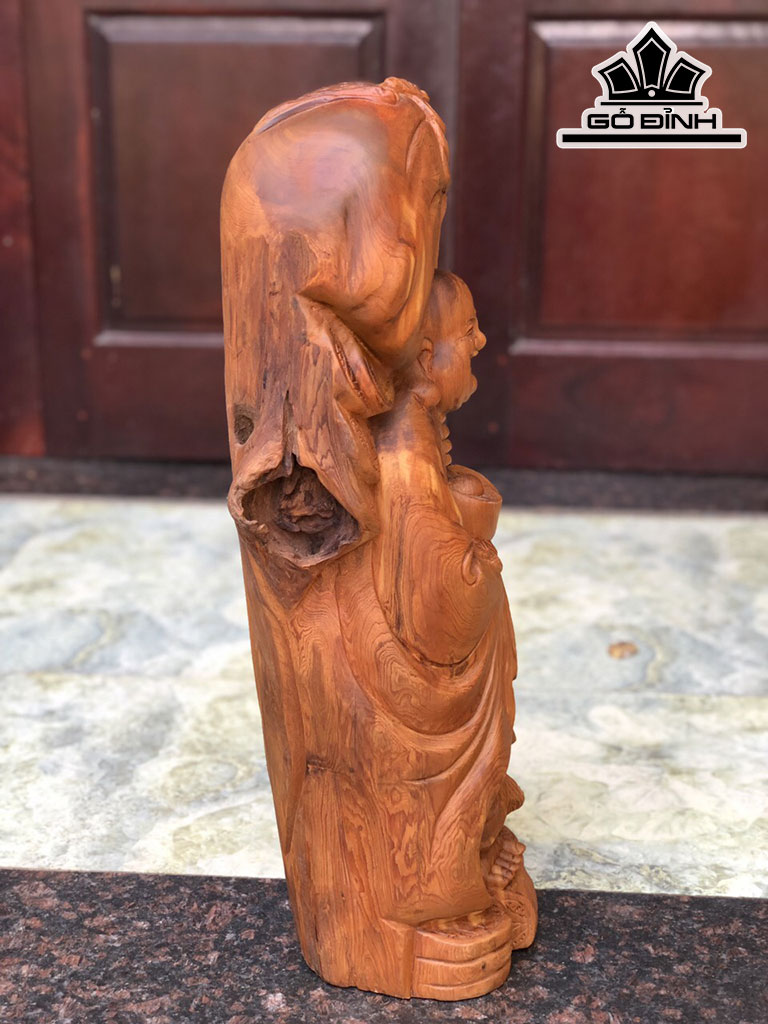 Tượng Di Lặc Vác Bị Tiền Gỗ Ngọc Am Cao 60 Ngng 22 Sâu 16 (cm)