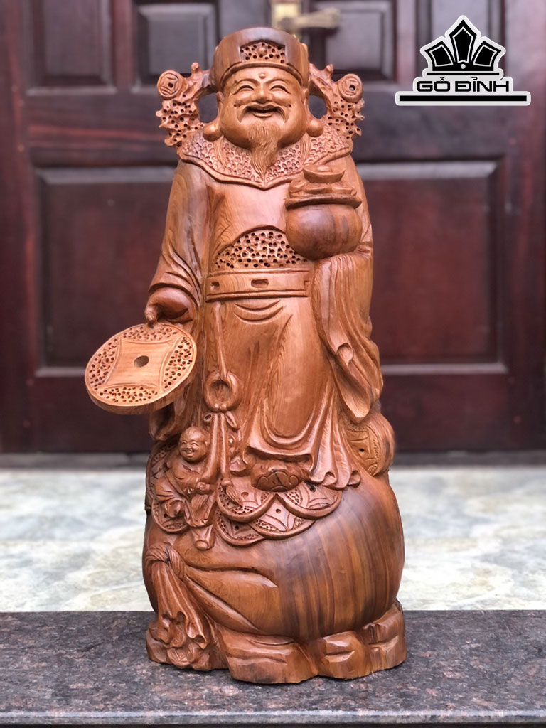 Tượng Thần Tài Gỗ Ngọc Am Cao 70 Ngang 29 Sâu 18 (cm)