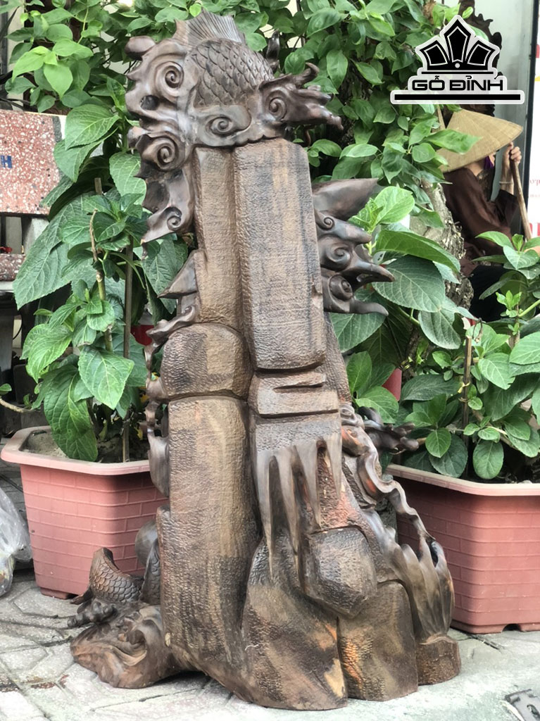 Tượng Cá Chép Vượt Long Môn Gỗ Trắc Cao 79 Ngang 45 Sâu 28 (cm)