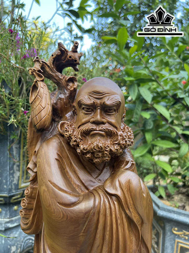 Tượng Đạt Ma Sư Tổ Gỗ Bách Xanh Cao 66 Ngang 19 Sâu 18 (cm)