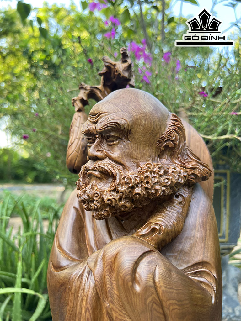 Tượng Đạt Ma Sư Tổ Gỗ Bách Xanh Cao 66 Ngang 19 Sâu 18 (cm)
