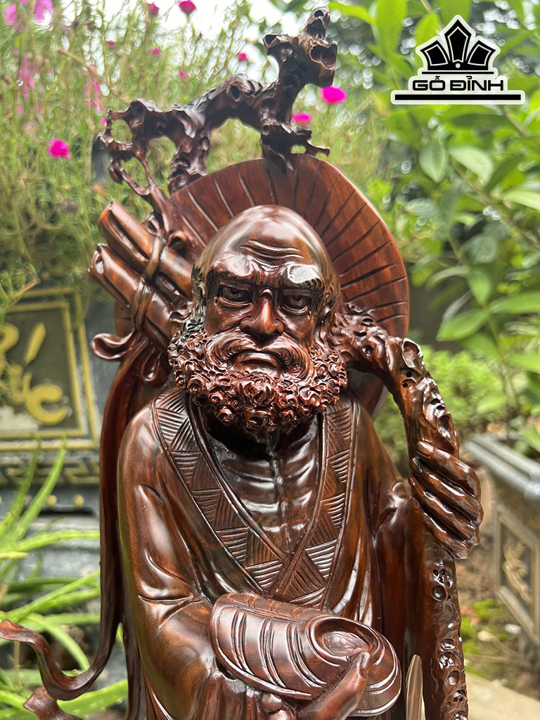 Tượng Đạt Ma Sư Tổ Gỗ Trắc Cao 62 Ngang 22 Sâu 12 (cm)