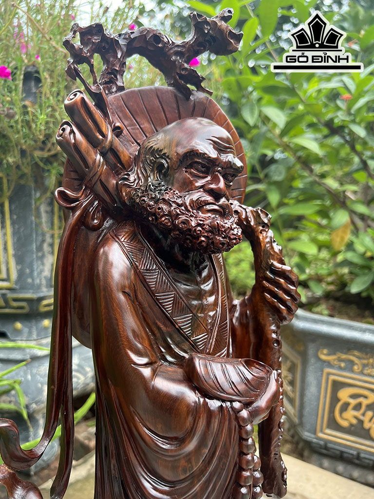Tượng Đạt Ma Sư Tổ Gỗ Trắc Cao 62 Ngang 22 Sâu 12 (cm)