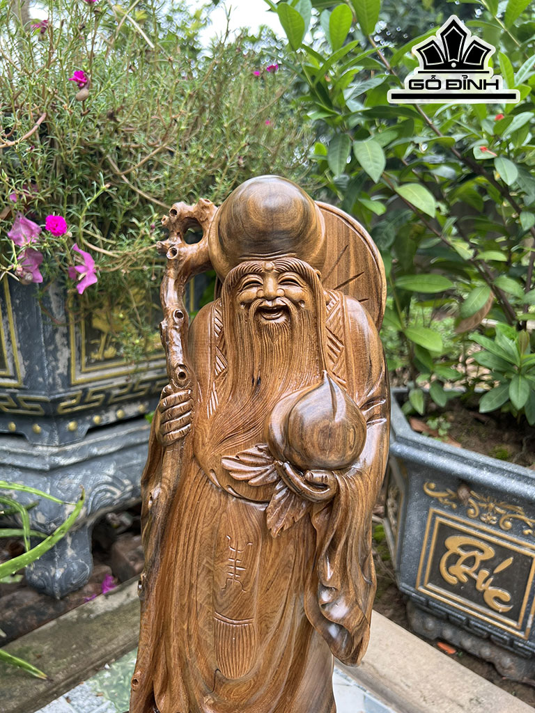 Tượng Ông Thọ Gỗ Bách Xanh Cao 59 Ngang 23 Sâu 14 (cm)
