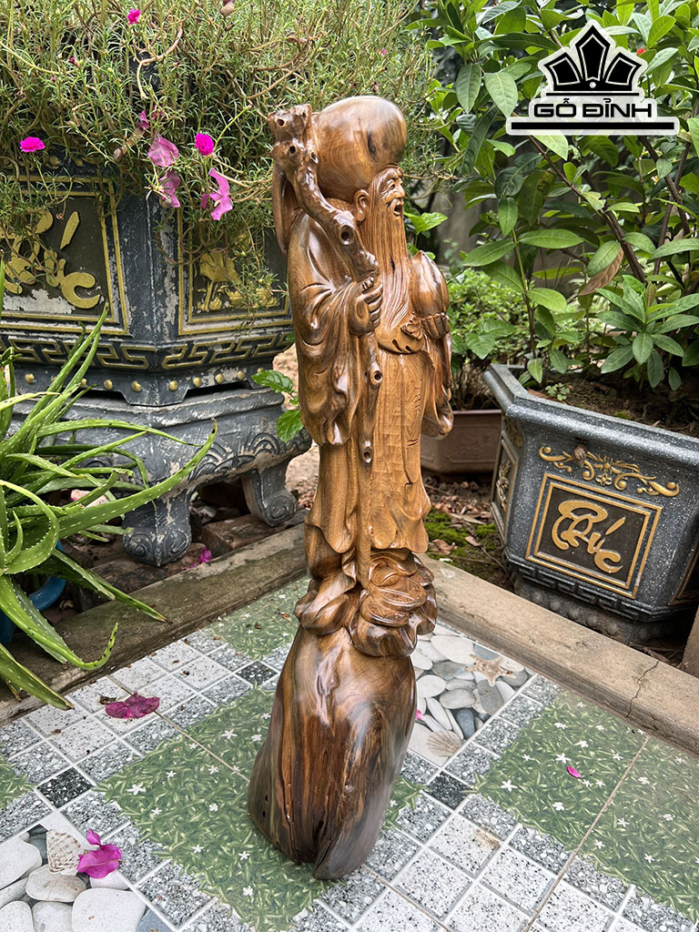 Tượng Ông Thọ Gỗ Bách Xanh Cao 59 Ngang 23 Sâu 14 (cm)