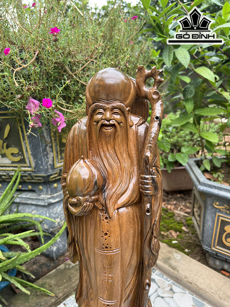 Tượng Ông Thọ Gỗ Bách Xanh Cao 60 Ngang 26 Sâu 15 (cm)