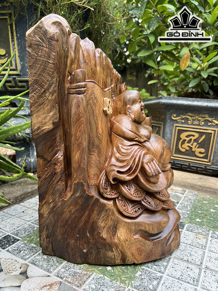 Tượng Phật Di Lặc Gỗ Bách Xanh Cao 38 Ngang 36 Sâu 22 (cm)