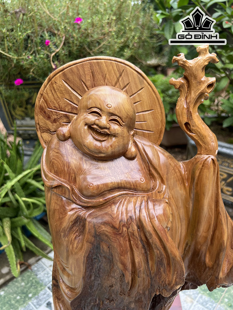 Tượng Phật Di Lặc Gỗ Bách Xanh Cao 52 Ngang 26 Sâu 18 (cm)