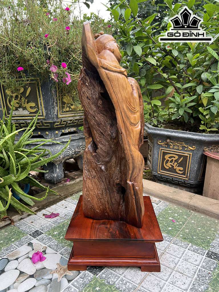 Tượng Phật Di Lặc Gỗ Bách Xanh Cao 52 Ngang 26 Sâu 18 (cm)