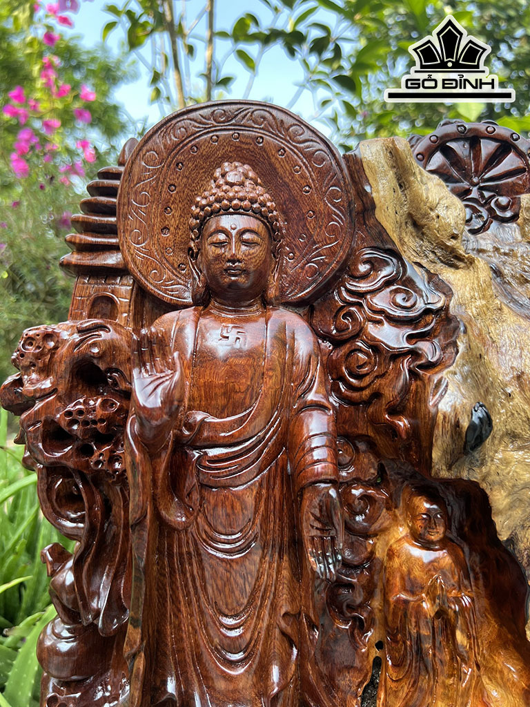 Tượng Phật Tổ Gỗ Hương Cao 51 Ngang 45 Sâu 21 (cm)