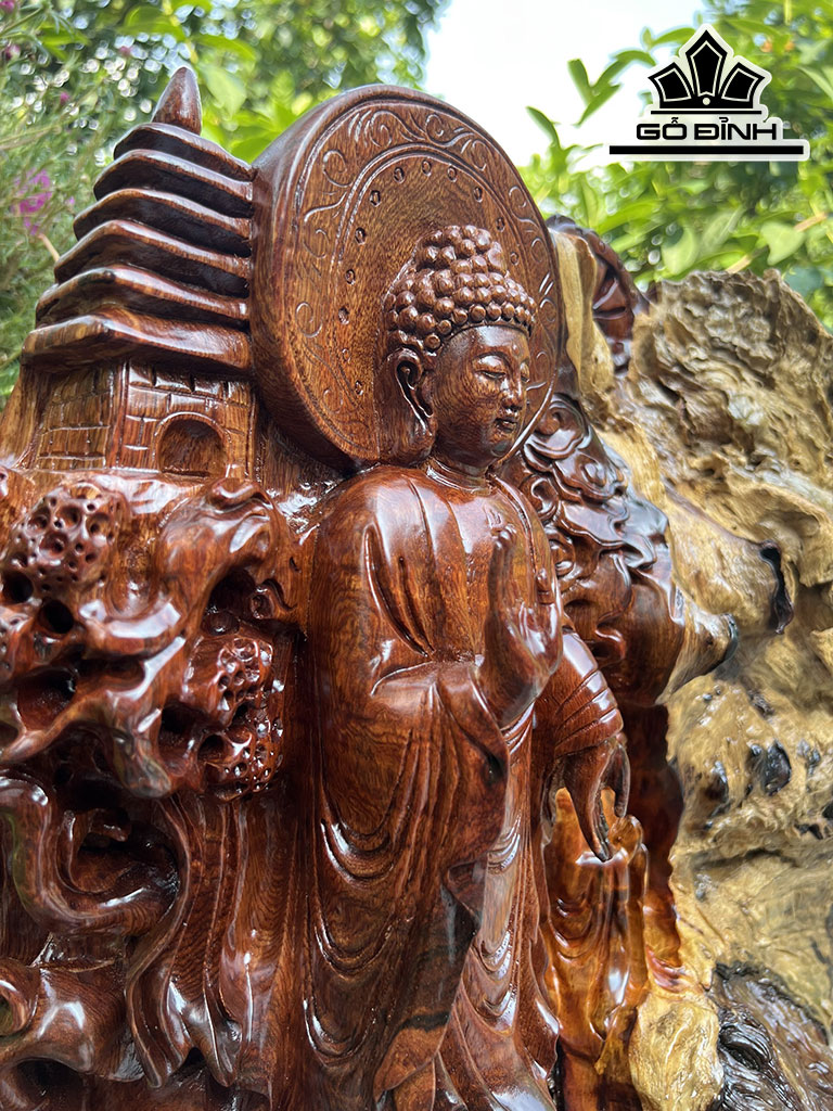 Tượng Phật Tổ Gỗ Hương Cao 51 Ngang 45 Sâu 21 (cm)