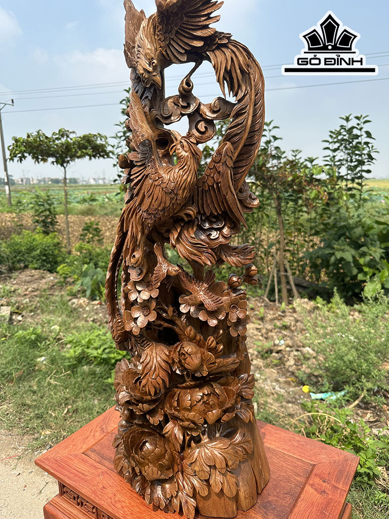 Tượng Chim Phượng Hoàng Gỗ Bách Xanh Cao 91 Ngang 32 Sâu 18 (cm)
