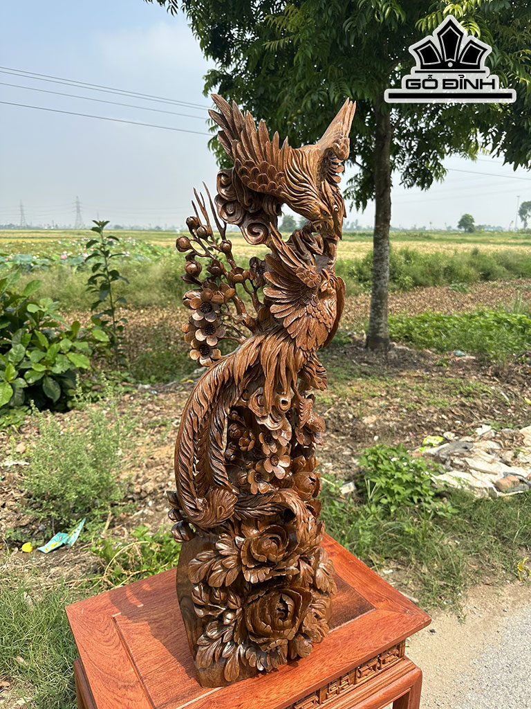 Tượng Chim Phượng Hoàng Gỗ Bách Xanh Cao 91 Ngang 32 Sâu 18 (cm)