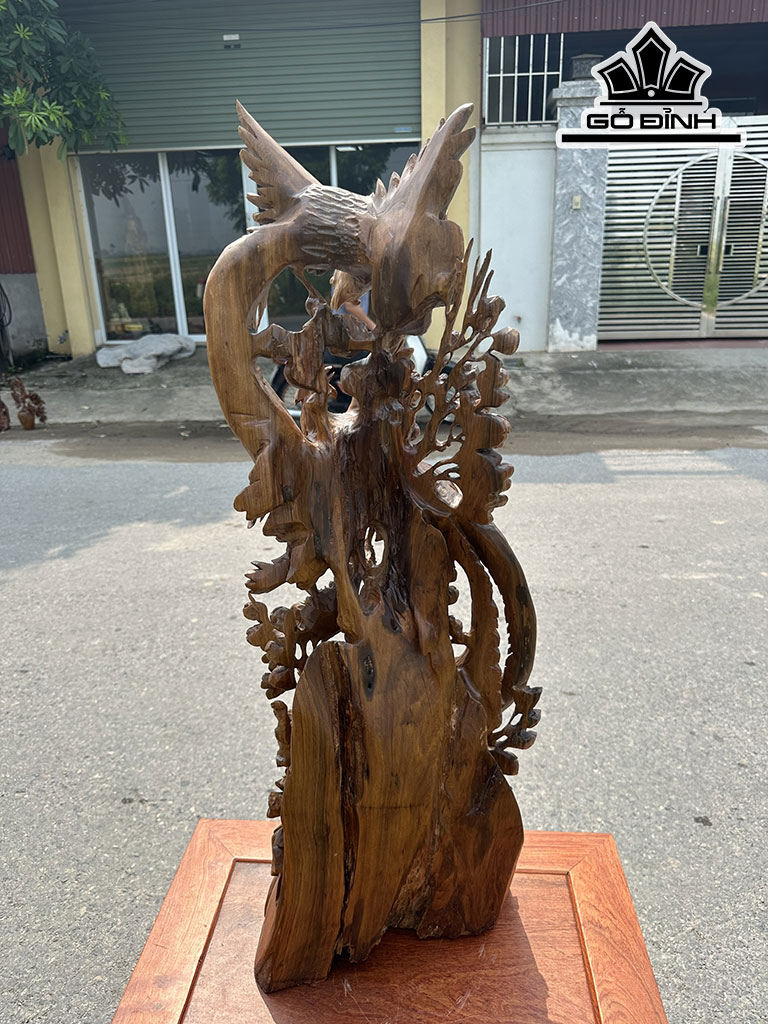 Tượng Chim Phượng Hoàng Gỗ Bách Xanh Cao 91 Ngang 32 Sâu 18 (cm)
