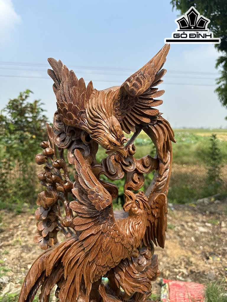 Tượng Chim Phượng Hoàng Gỗ Bách Xanh Cao 91 Ngang 32 Sâu 18 (cm)