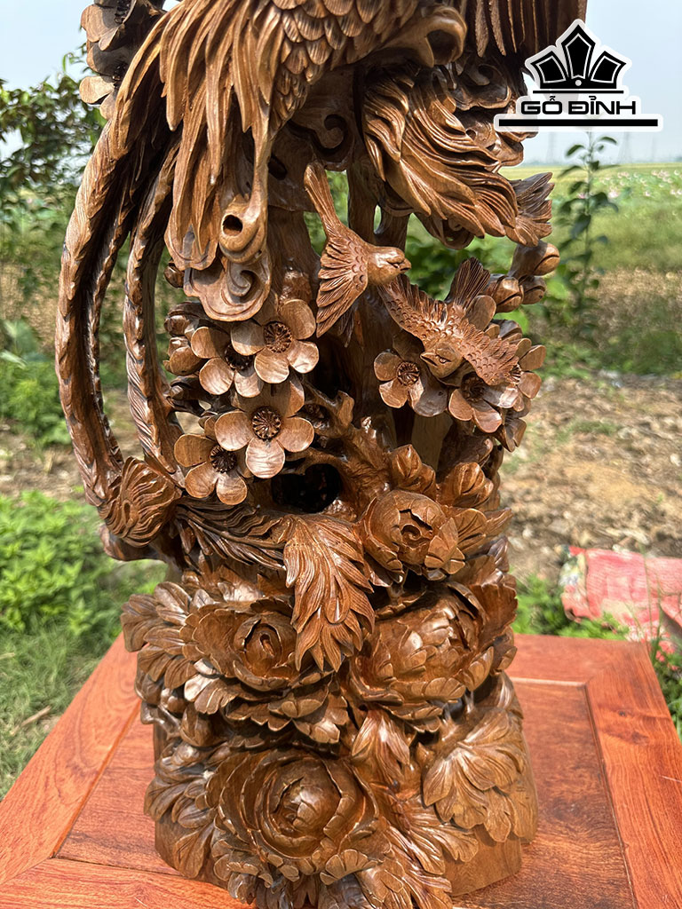 Tượng Chim Phượng Hoàng Gỗ Bách Xanh Cao 91 Ngang 32 Sâu 18 (cm)