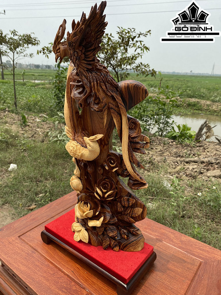 Tượng Chim Trĩ Uyên Ương Gỗ Cẩm Cao 57 Ngang 22 Sâu 11 (cm)