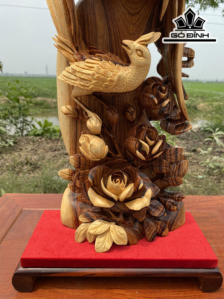 Tượng Chim Trĩ Uyên Ương Gỗ Cẩm Cao 57 Ngang 22 Sâu 11 (cm)