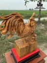 Tượng Gà Trống Phong Thủy Gỗ Pơ Mu Cao 55 Ngang 45 Sâu 17 (cm)