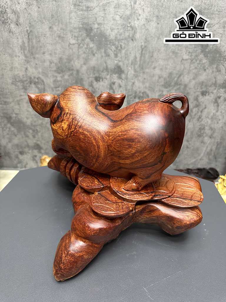 Tượng Heo Gỗ Cẩm Cao 30 Ngang 42 Sâu 35 (cm)