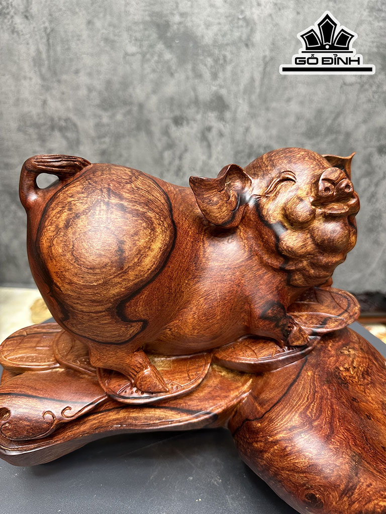 Tượng Heo Gỗ Cẩm Cao 30 Ngang 42 Sâu 35 (cm)