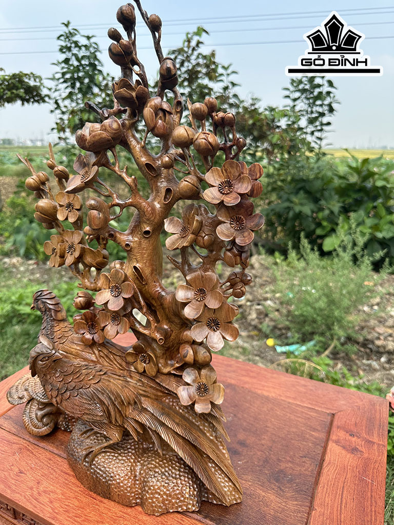 Tượng Mai Trĩ Gỗ Bách Xanh Cao 56 Ngang 37 Sâu 15 (cm)