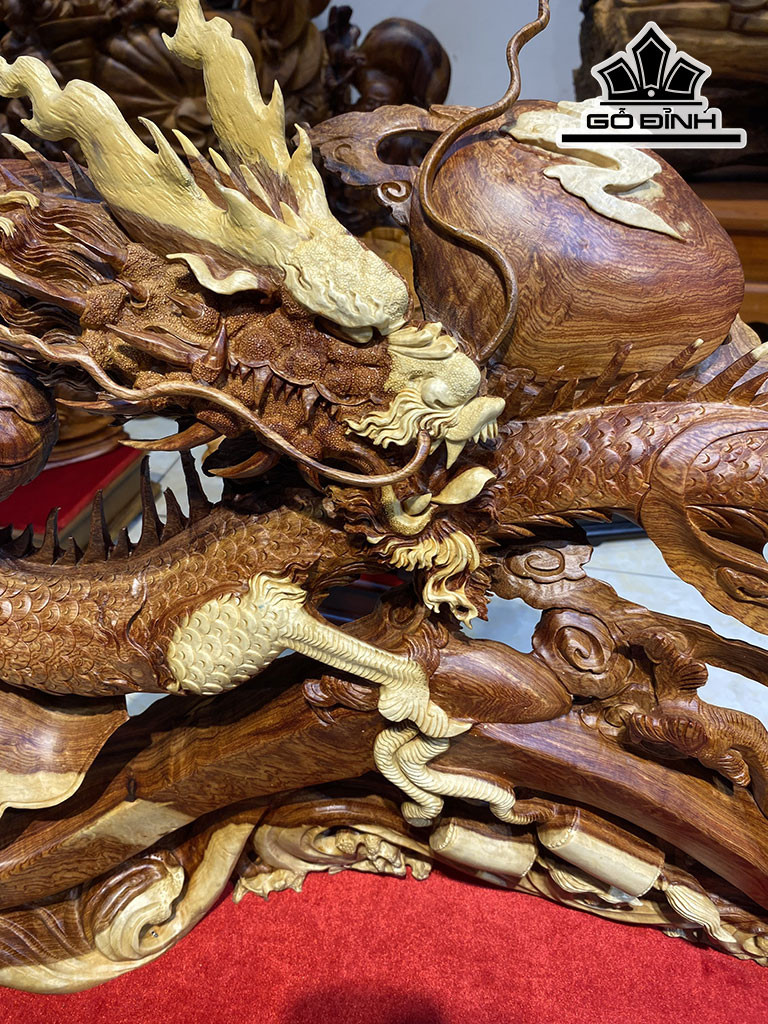 Tượng Nhất Long Chầu Như Ý Gỗ Hương Cao 54 Ngang 96 Sâu 22 (cm)