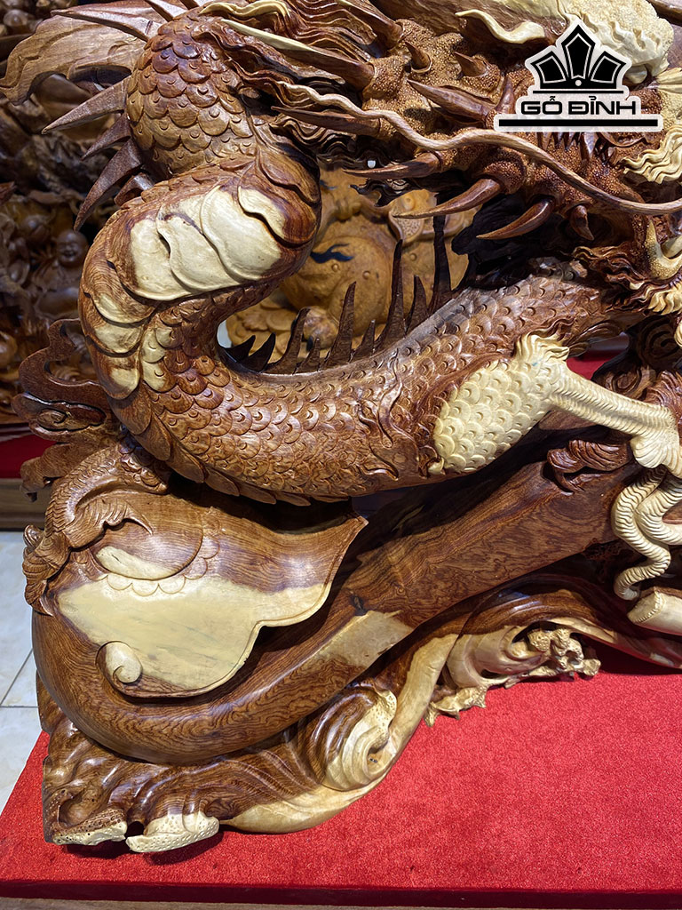 Tượng Nhất Long Chầu Như Ý Gỗ Hương Cao 54 Ngang 96 Sâu 22 (cm)