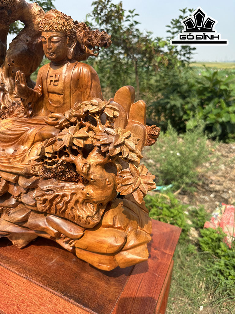 Tượng Nhất Tâm Bái Phật Gỗ Hương Cao 57 Ngang 55 Sâu 25 (cm)