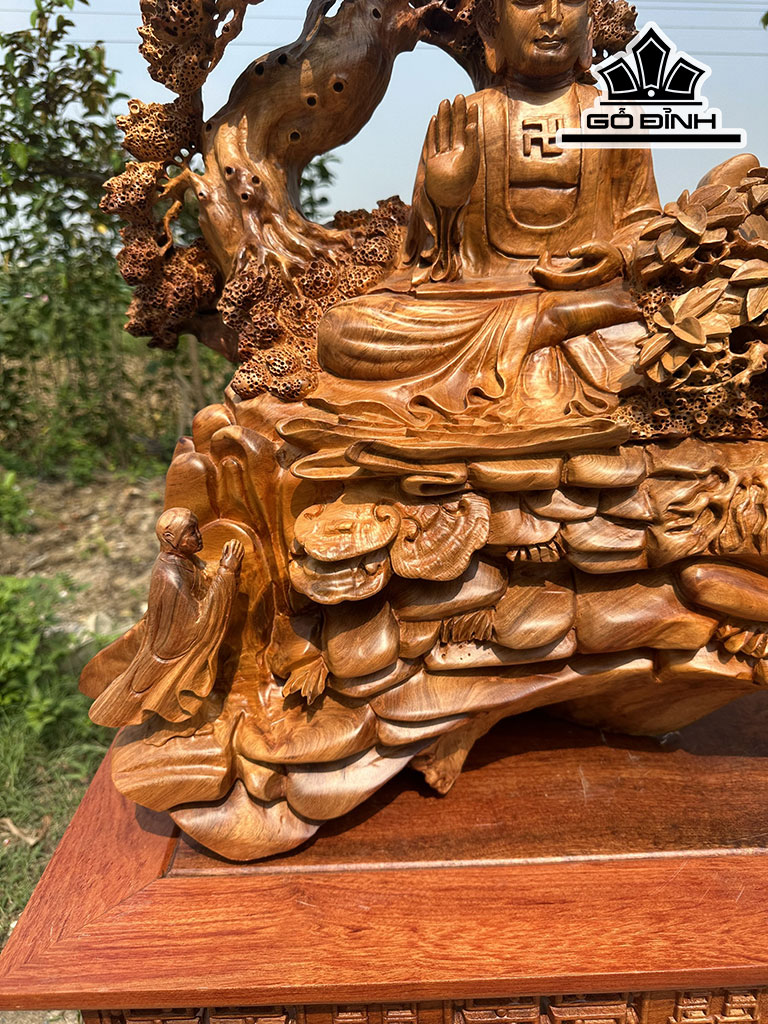 Tượng Nhất Tâm Bái Phật Gỗ Hương Cao 57 Ngang 55 Sâu 25 (cm)