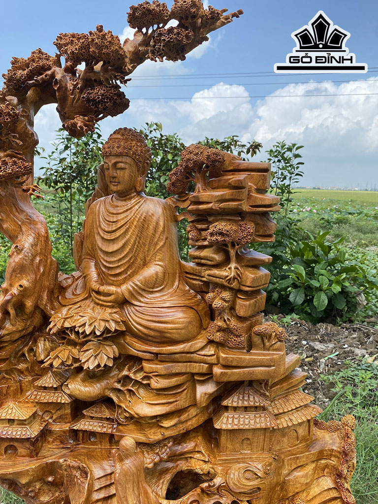 Tượng Nhất Tâm Bái Phật Gỗ Sụn Hương Cao 101 Ngang 81 Sâu 57 (cm)