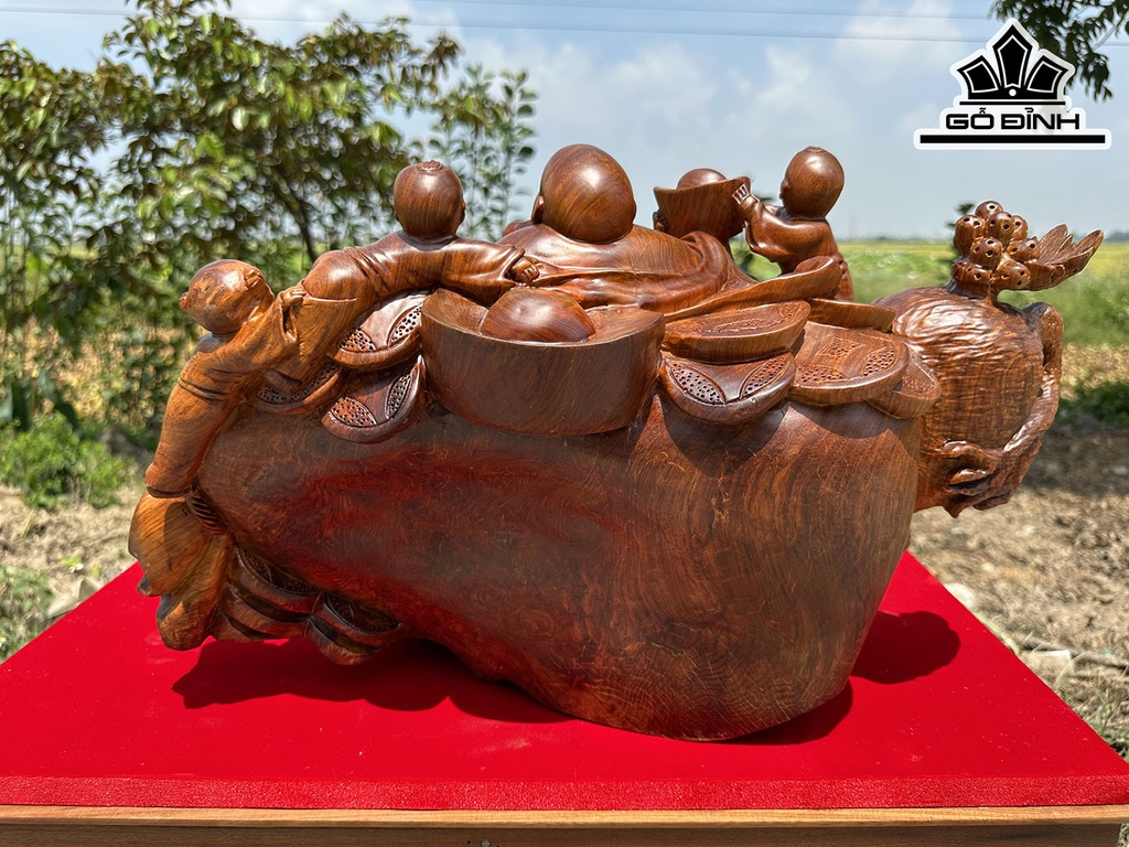 Tượng Phật Di Lặc Tam Phúc Gỗ Nu Hương Cao 30 Ngang 51 Sâu 34 (cm)