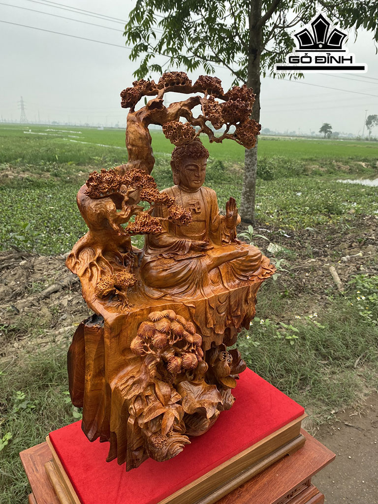 Tượng Phật Tổ Tọa Thiền Gỗ Hương Cao 80 Ngang 42 Sâu 30 (cm)