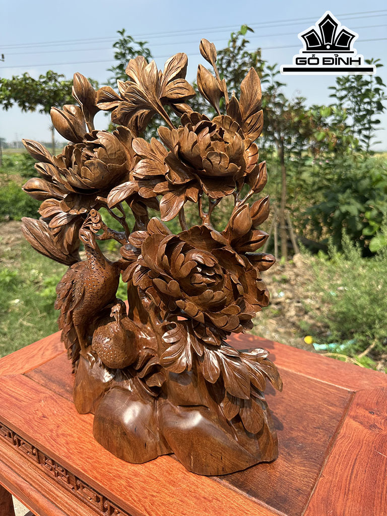 Tượng Phu Thê Viên Mãn Gỗ Bách Xanh Cao 44 Ngang 36 Sâu 12 (cm)