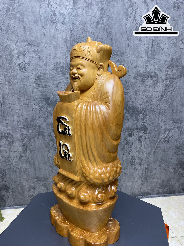 Tượng Thần Tài Gỗ Pơ Mu Cao 68 Ngang 28 Sâu 20 (cm)