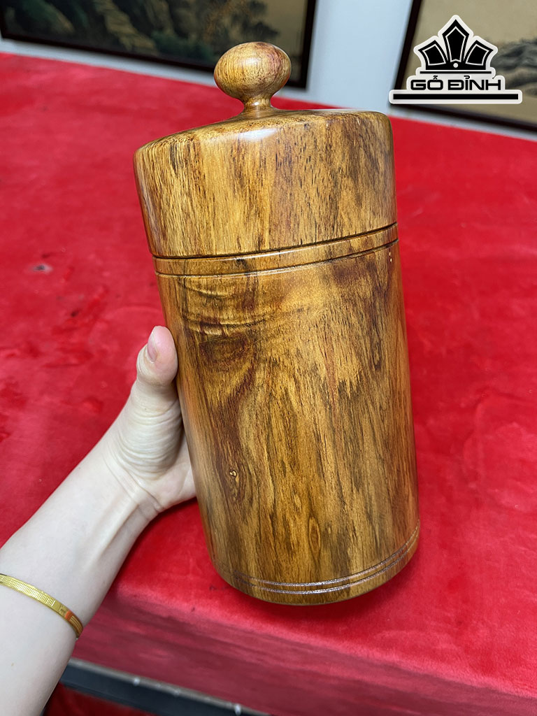 Hộp Trà Gỗ Sưa Cao 23 Đường Kính 10 (cm)