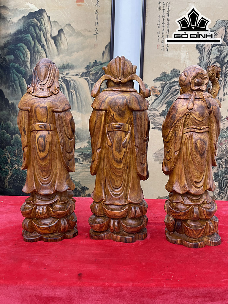 Tượng Phúc Lộc Thọ (Tam Đa) Gỗ Sưa Cao 40 Ngang 14 Sâu 12 (cm)