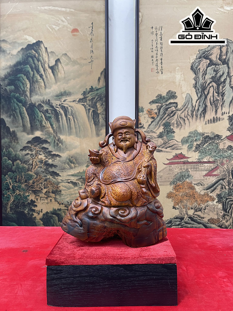 Tượng Thần Tài Gỗ Sưa Cao 26 Ngang 25 Sâu 16 (cm)