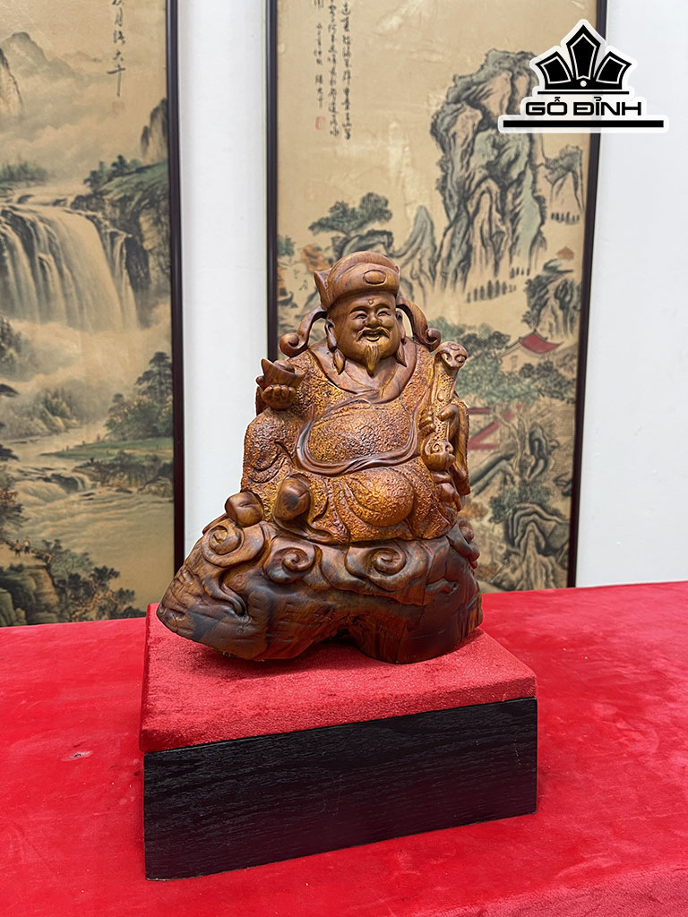 Tượng Thần Tài Gỗ Sưa Cao 26 Ngang 25 Sâu 16 (cm)